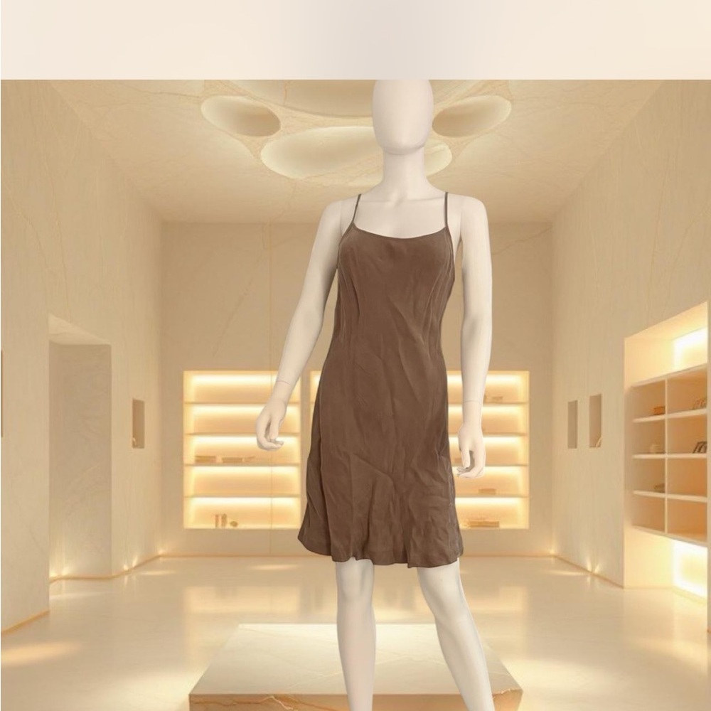 Pure & Good silk spaghetti strap midi dress in Flax from Anthropologie.